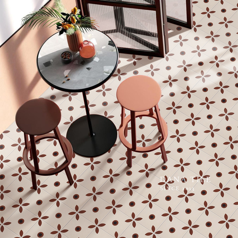 酒红色小清新花砖厨房卫生间厕所浴室瓷砖阳台小院子庭院防滑地砖