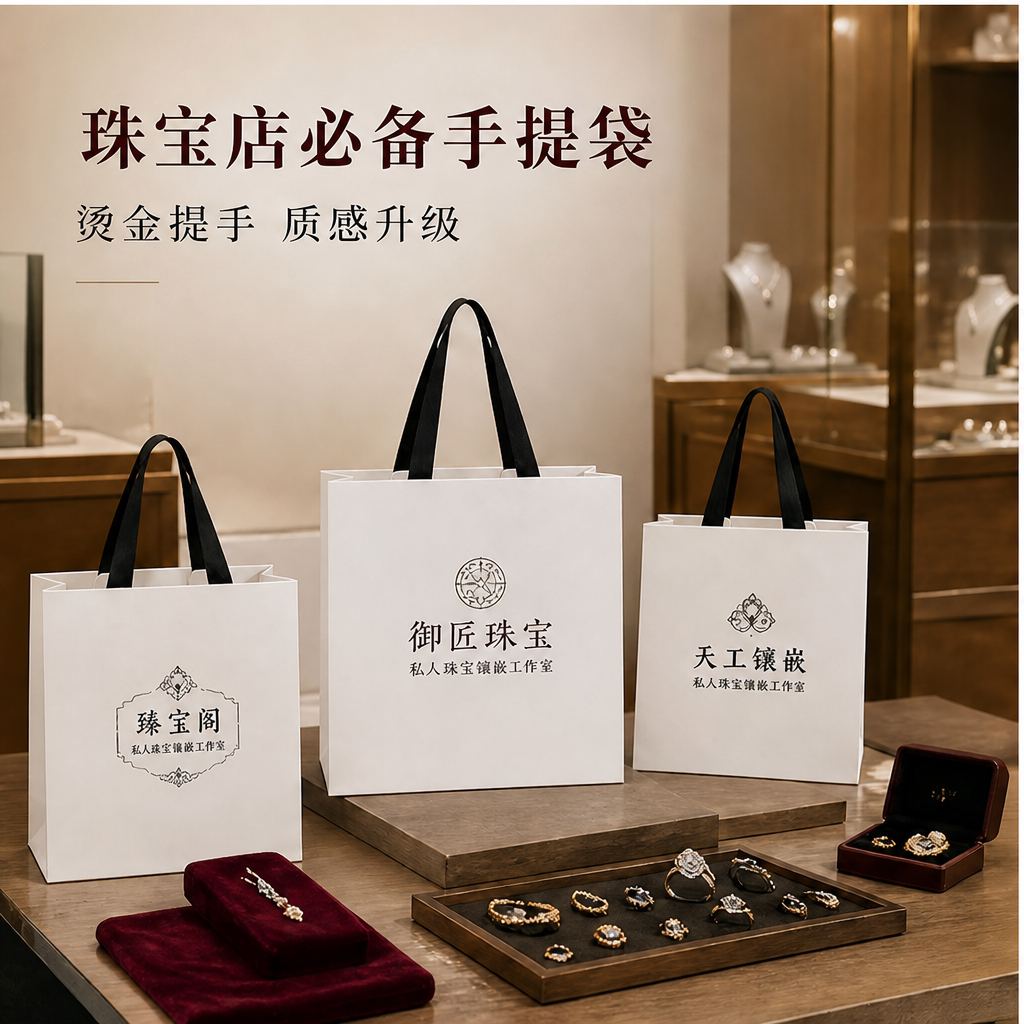 珠宝镶嵌店纸袋手提袋定制简约手拎袋珠宝高档打包袋礼盒袋购物袋