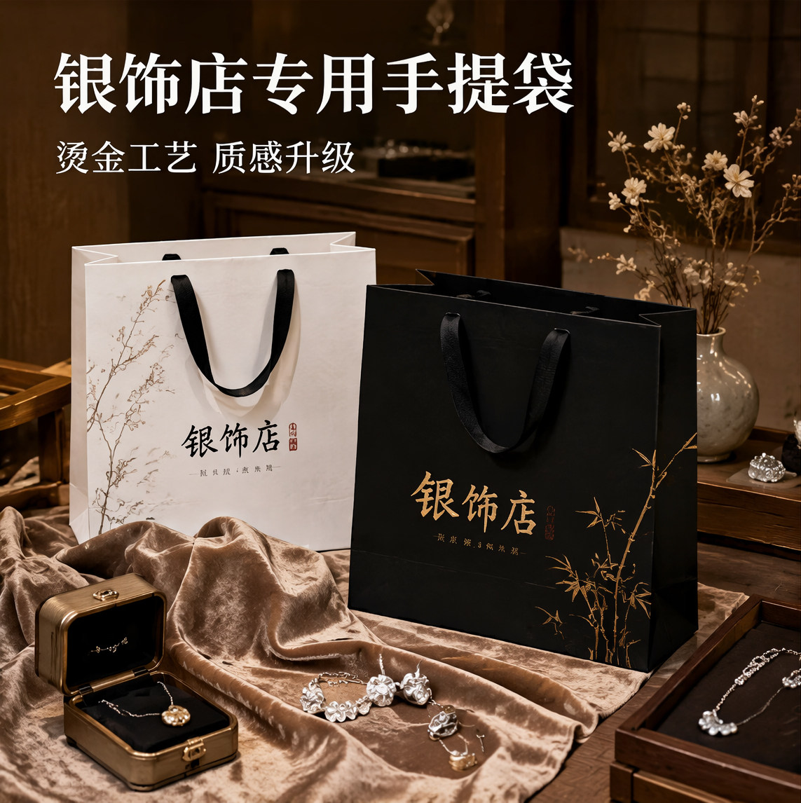 银饰设计店纸袋手提袋饰品定制包装袋珠宝文玩打包袋礼盒袋购物袋