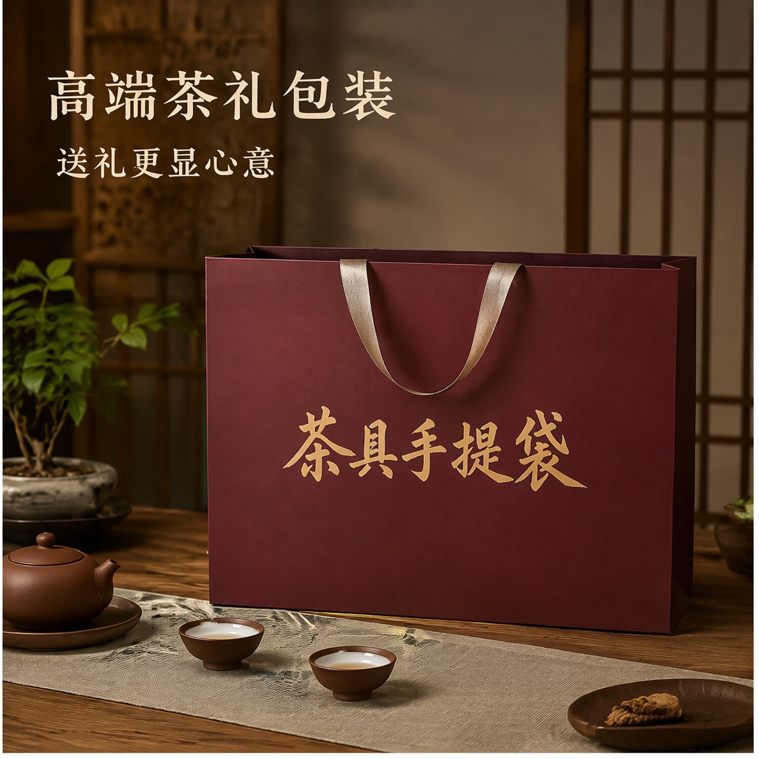 茶具瓷器店纸袋手提袋加厚简约包装袋茶盒定制手拎袋打包袋礼盒袋