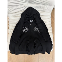 A cute large-eared lace patchwork bow hooded zipper hoodie for women, a loose white schoolgirl style coat thumbnail 2