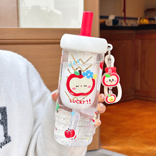 塑料水杯女生高颜值耐高温防摔女学生上学专用带茶隔泡茶柠檬杯子