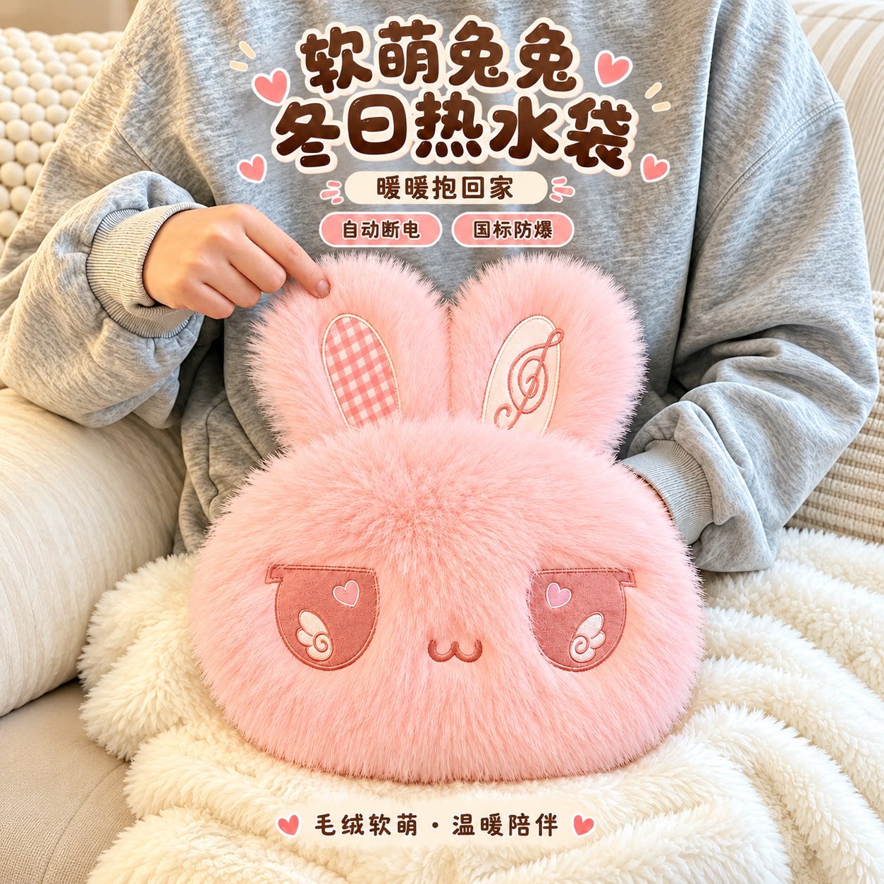 自动断电兔子热水袋充电暖手宝