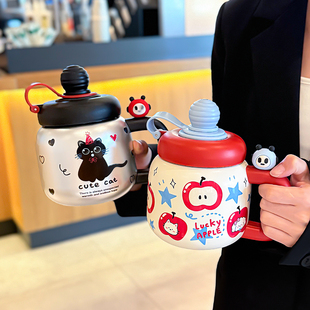 保温杯大容量高颜值2025新款女士办公室带手柄吸管杯大肚杯吨吨杯