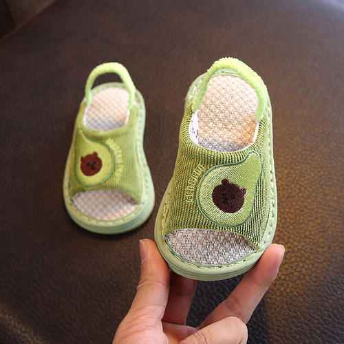 男女儿童卡通亚麻拖鞋室内软底拖