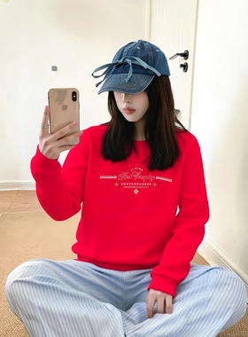 李宁2026马年新年日进斗金系列圆领宽松红色舒适运动卫衣AWDW106