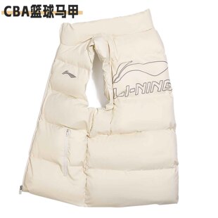 李宁羽绒马甲男款2024冬季新款CBA休闲加厚运动加绒坎肩棉服背心