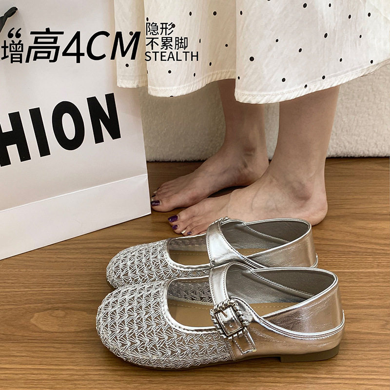 真皮平底网面单鞋女鞋子2026浅口单鞋
