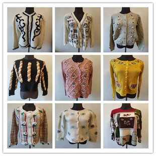 B48vintage古着毛衣开衫外套女秋冬款复古宽松慵懒风针织衫上衣