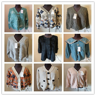 B3vintage古着毛衣外套女秋冬款 小众宽松日系百搭复古慵懒风上衣