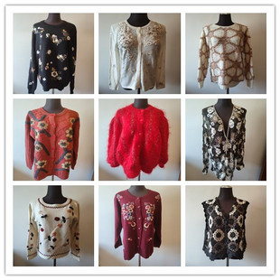 上衣 复古宽松慵懒风针织衫 B400vintage古着毛衣开衫 外套女秋冬款