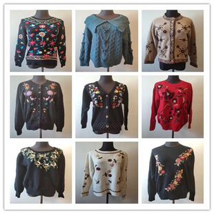 A9vintage古着毛衣杂色外套女秋冬款 上衣 复古宽松慵懒风针织衫