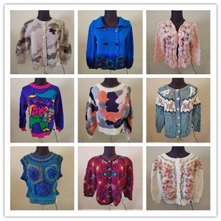 A5vintage古着毛衣女秋冬小众宽松开衫 复古慵懒风百搭上衣