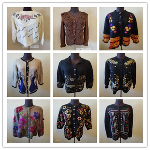 A29vintage古着毛衣开衫 外套 女复古宽松慵懒风提花针织衫