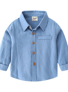 二折清仓特价撤柜童装长袖衬衫纯色男童衬衣打底韩版上衣2247