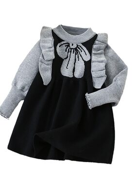 特价撤柜童装洋气裙女童毛衣连衣裙大领子小毛球针织毛衣裙秋冬