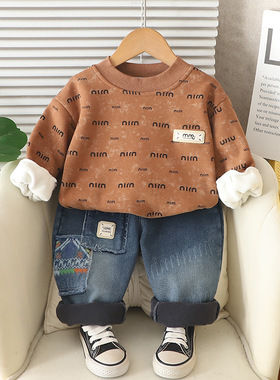 品牌三折特价撤柜0-4岁男童婴幼休闲加厚加绒保暖两件套 YH255214