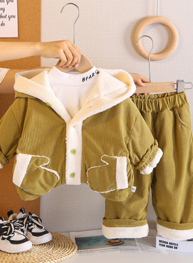 品牌三折特价撤柜加绒加厚男童宝宝棉衣保暖外套三件套 JH255206