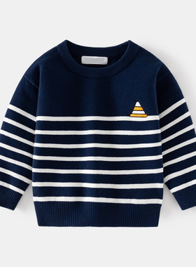品牌清仓特价撤柜童装男童细条纹圆领毛衣24秋款儿童款123230
