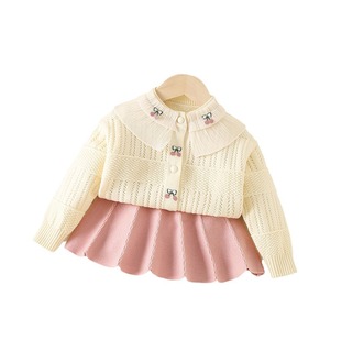 针织毛衣套裙蕾丝花连衣领开衫 女童新款 上衣潮K501 撤柜童装 特价