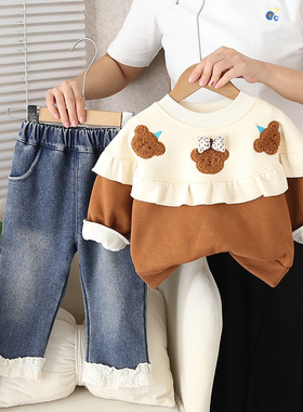 品牌三折特价撤柜0-4岁女童婴幼休闲加厚夹棉保暖两件套 XB255201