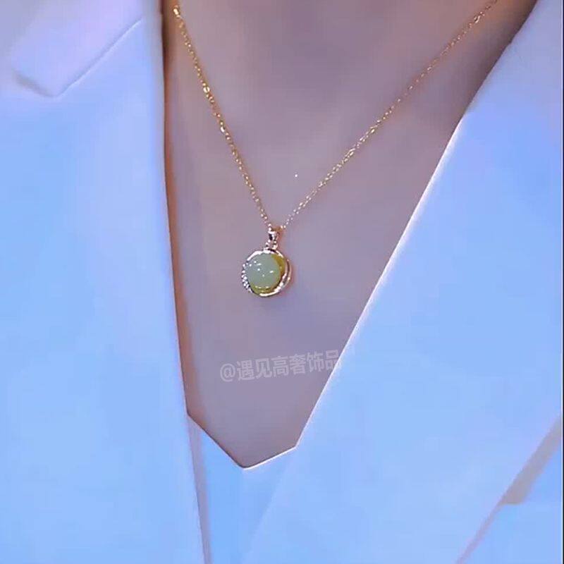 好运连连珠玉石钛钢不掉色项链