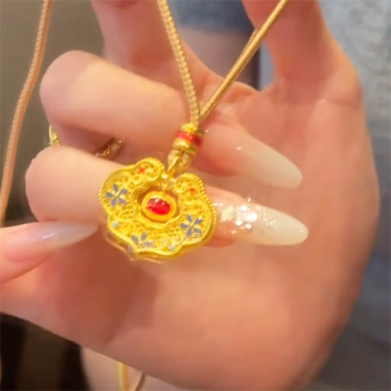 古法珐琅彩编织平安锁项链
