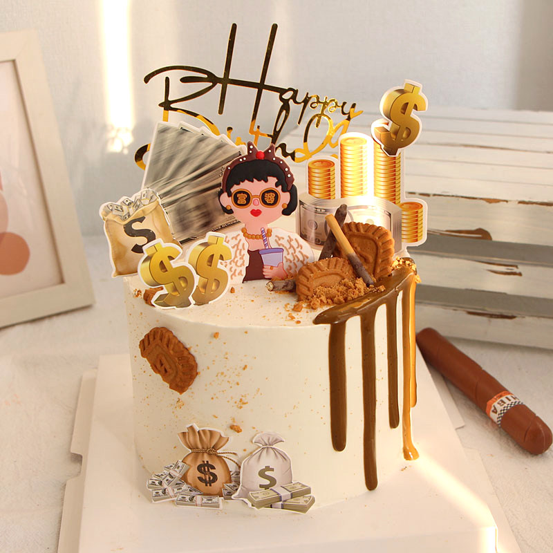 网红软胶富婆蛋糕装饰摆件雪茄闺蜜生日快乐蛋糕派对甜品台配件