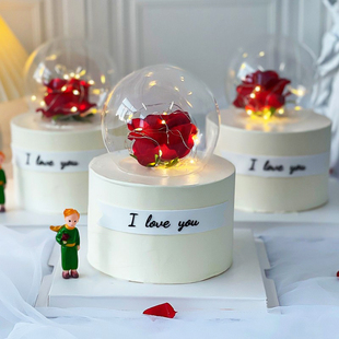 水晶球蛋糕装饰浪漫七夕情人节玻璃罩透明半圆球形摆件玫瑰花插件