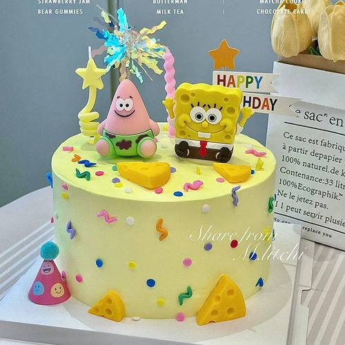 网红海绵宝宝生日蛋糕装饰摆件卡通派大星章鱼哥蟹老板插件插牌