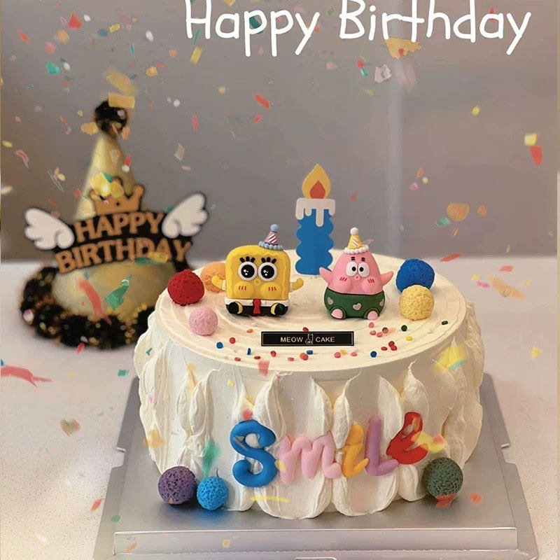 海绵宝宝派大星蛋糕装饰软胶笑脸smile插件卡通儿童生日装扮插牌