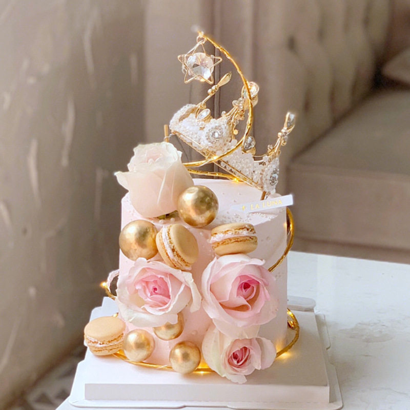 水晶星星蛋糕装饰插件韩式艺术铁圈唯美简约风气氛装饰蛋糕摆件