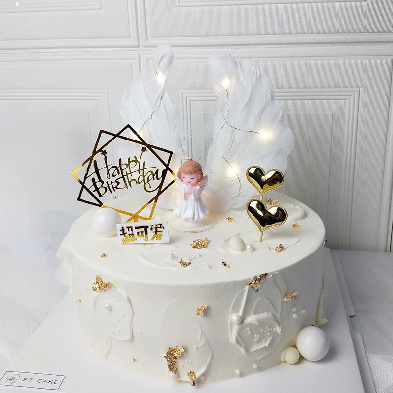 许愿天使蛋糕装饰守护天使星星天使翅膀白色大号羽毛烘焙装饰插件