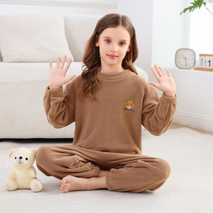 儿童奥粒绒睡衣套装秋冬款摇粒绒男童女童家居服加绒加厚宝宝睡裤