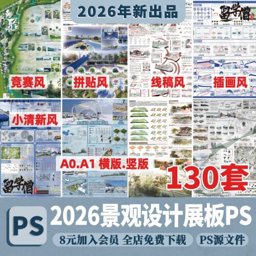 公园广场景区流浪花园社区住宅园林景观规划ps展板PSD模板/版A1A0