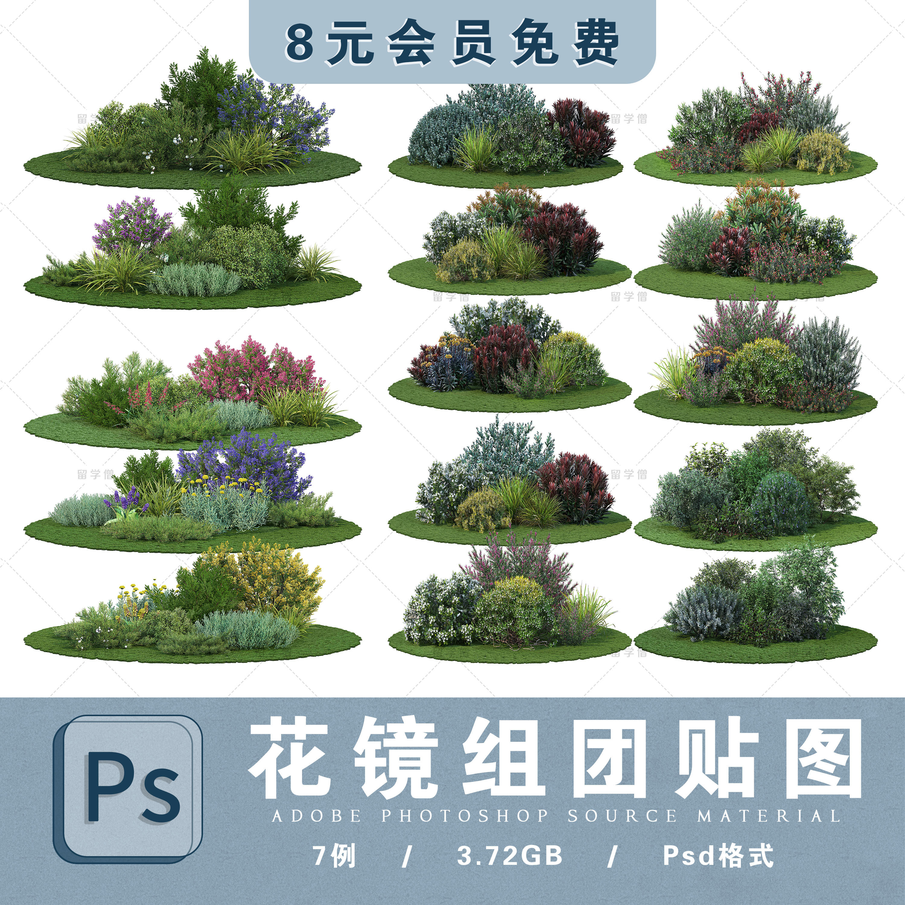 景观花镜ps素材超精细花卉组团素材景观效果图花镜卉png免扣贴图