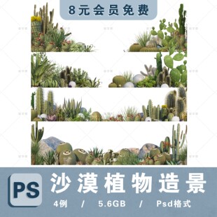 沙漠沙生植物前景贴图PNG园林景观绿化草类PSD效果图高清免抠素材