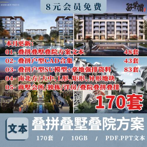 叠墅叠拼别墅建筑设计方案文本SU模型户型平立剖面图纸CAD施工图