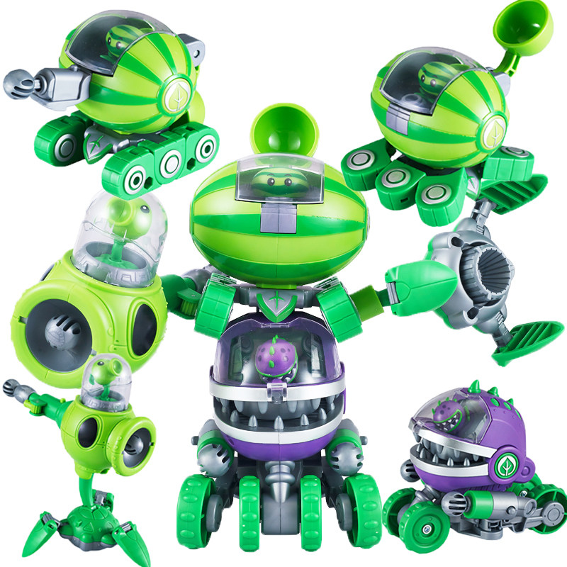 植物大战僵尸变形合体机甲三合一西瓜大嘴花豌豆射手男孩弹射玩具