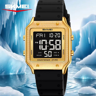 时刻美方形男款女款电子手表中小学生运动防水夜光闹钟计时电子表