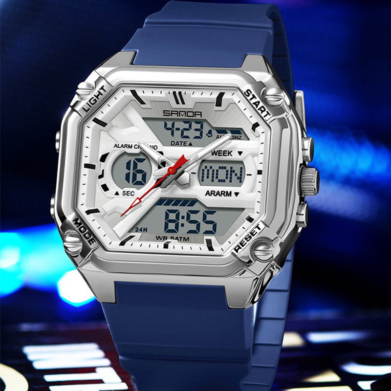 三达爆款机甲风电子表男款50米防水双显运动手表潮流学生腕表2026