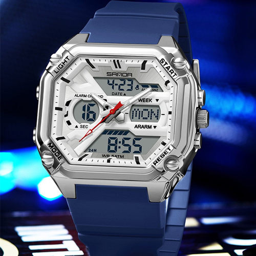 三达爆款机甲风电子表男款50米防水双显运动手表潮流学生腕表2026