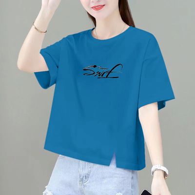 纯棉短袖t恤女2025新款夏季小众设计感时尚洋气遮肉显瘦圆领上衣