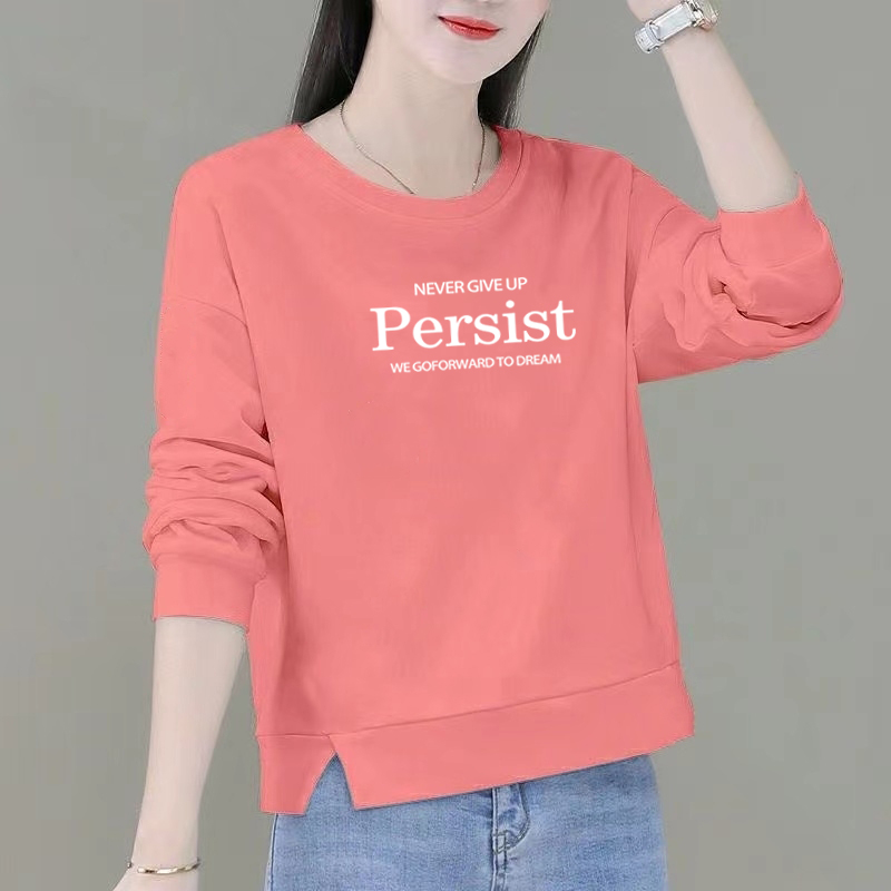 100%纯棉长袖t恤女2025新款春秋季韩版大码宽松显瘦百搭粉色上衣