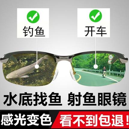 钓鱼看漂专用太阳眼镜男水底偏光射鱼德国智能夜视镜高清感光变色