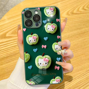 适用iphone17Promax手机壳苹果16保护套OPPOReno15C毛绒VIVO绿苹果hellokitty凯蒂猫毛茸KT华为nova15荣耀WIN