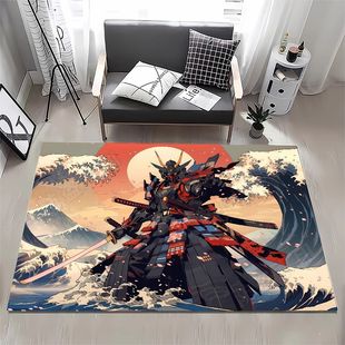 武士浮世绘地毯插画动漫入户门垫客厅沙发地垫工作室水晶绒地毯
