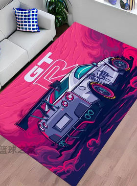 跑车插画周边客厅地毯门垫尼桑GT-R宝马保时捷911卧室装饰地垫ins