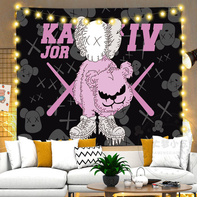 新款芝麻街挂布潮牌kaws背景布网红卧室床头布置宿舍改造墙布挂毯