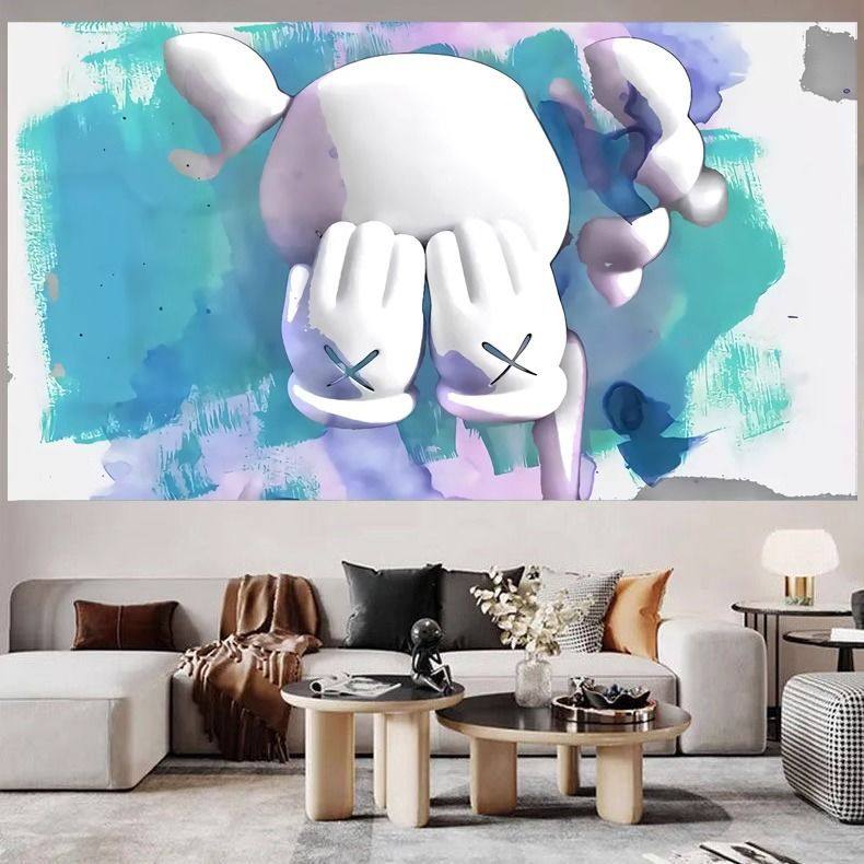 新款芝麻街kaws挂布潮牌墙布网红卧室背景布床头布置宿舍改造挂毯